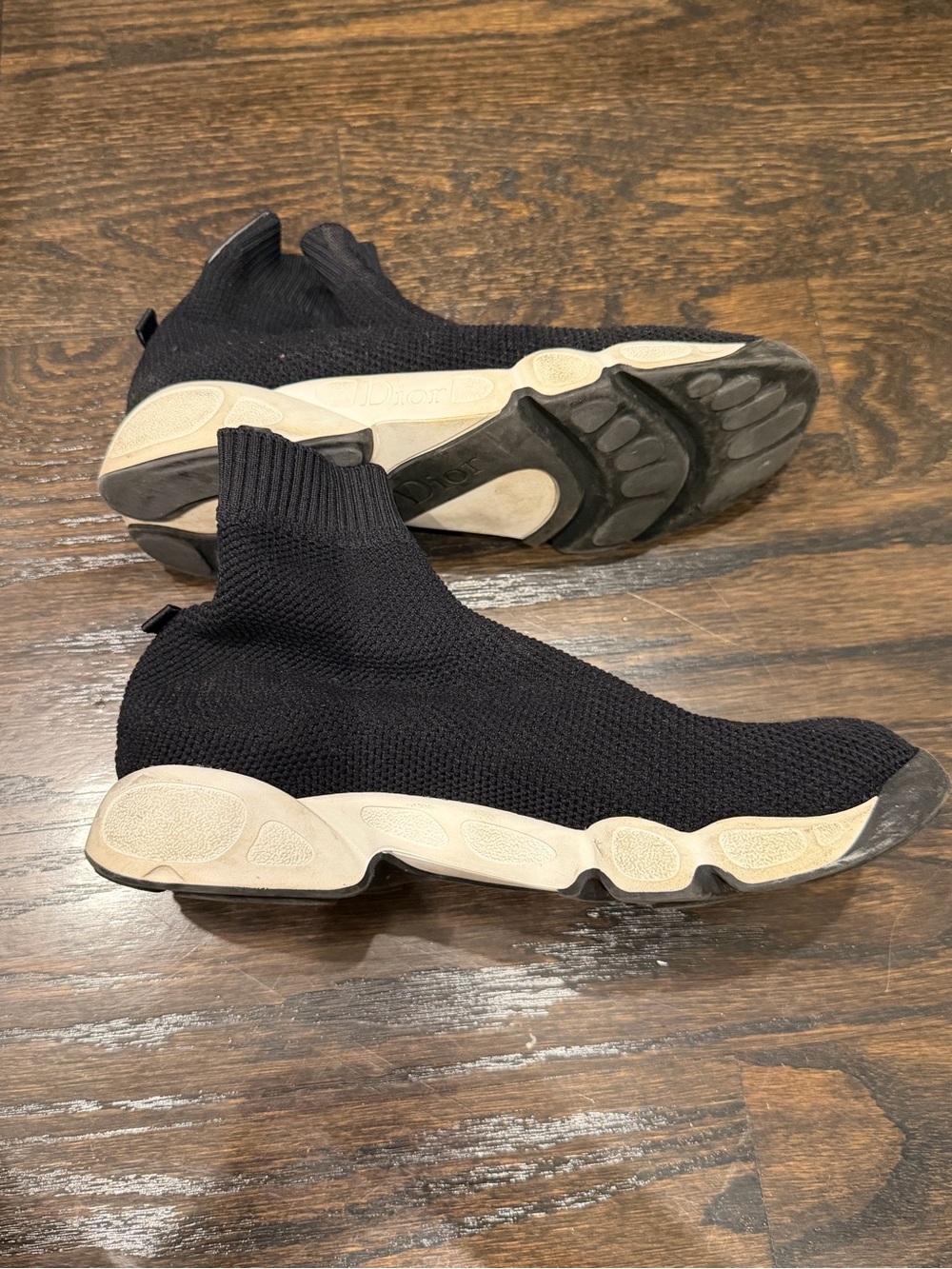 Dior Black Knit Sock Sneakers with Cream Soles